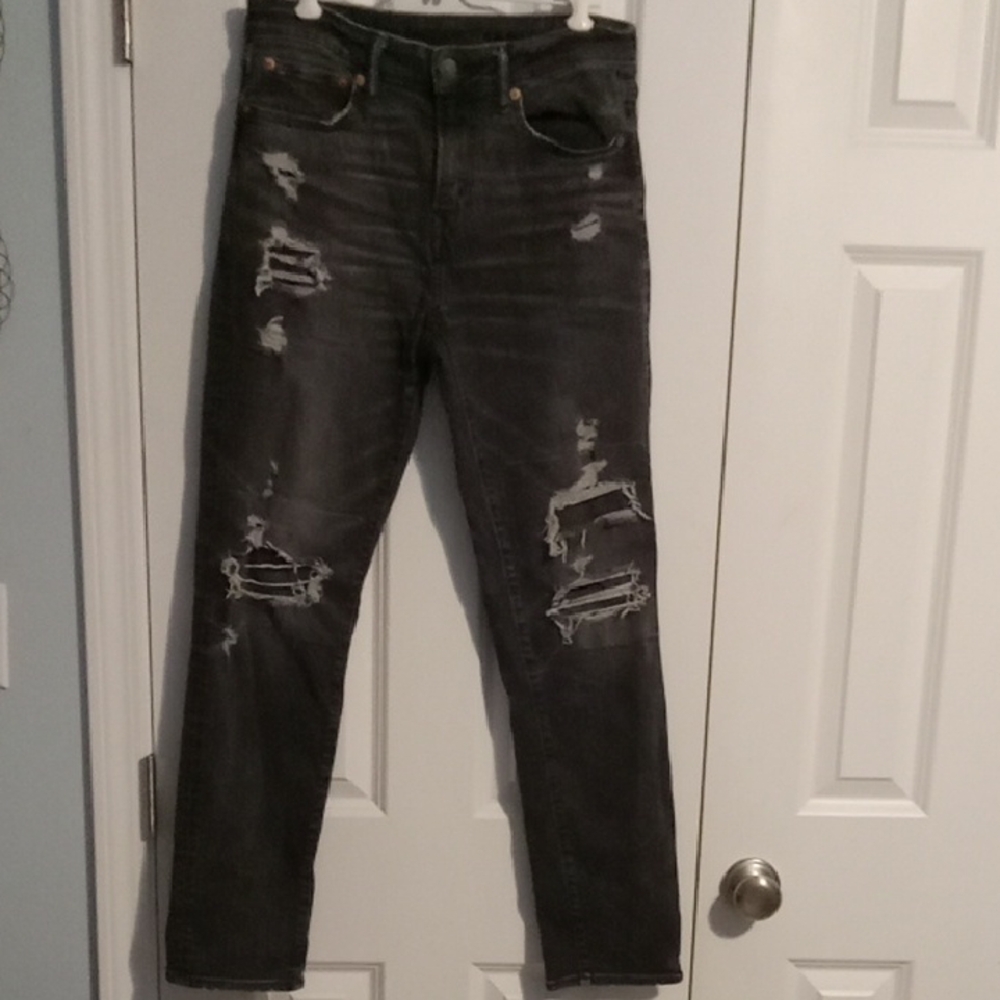 American Eagle Outfitters Men's Dark Gray Distressed Jeans - Picture 2 of 6